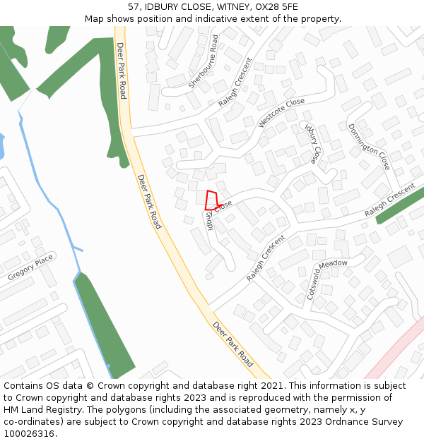 57, IDBURY CLOSE, WITNEY, OX28 5FE: Location map and indicative extent of plot