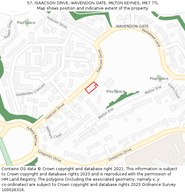 57, ISAACSON DRIVE, WAVENDON GATE, MILTON KEYNES, MK7 7TL: Location map and indicative extent of plot