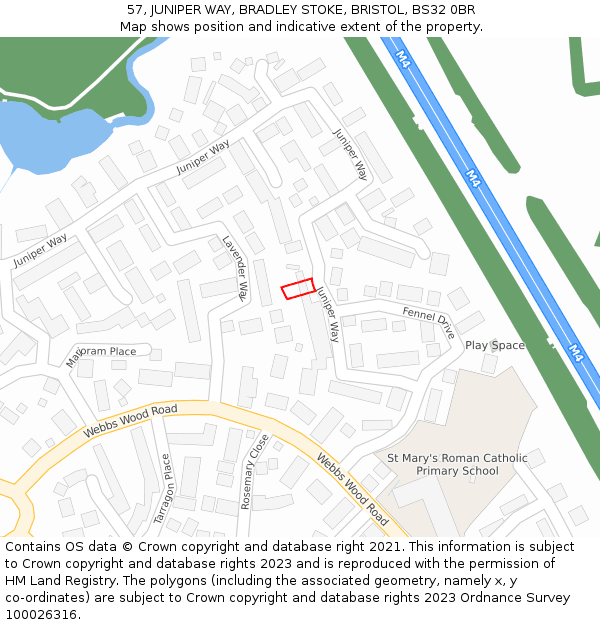 57, JUNIPER WAY, BRADLEY STOKE, BRISTOL, BS32 0BR: Location map and indicative extent of plot