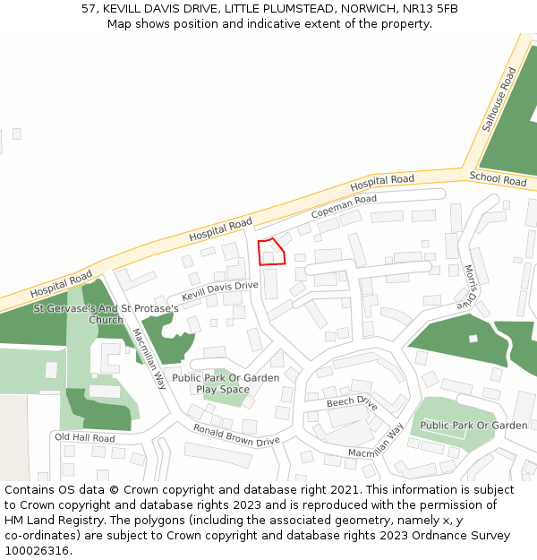 57, KEVILL DAVIS DRIVE, LITTLE PLUMSTEAD, NORWICH, NR13 5FB: Location map and indicative extent of plot