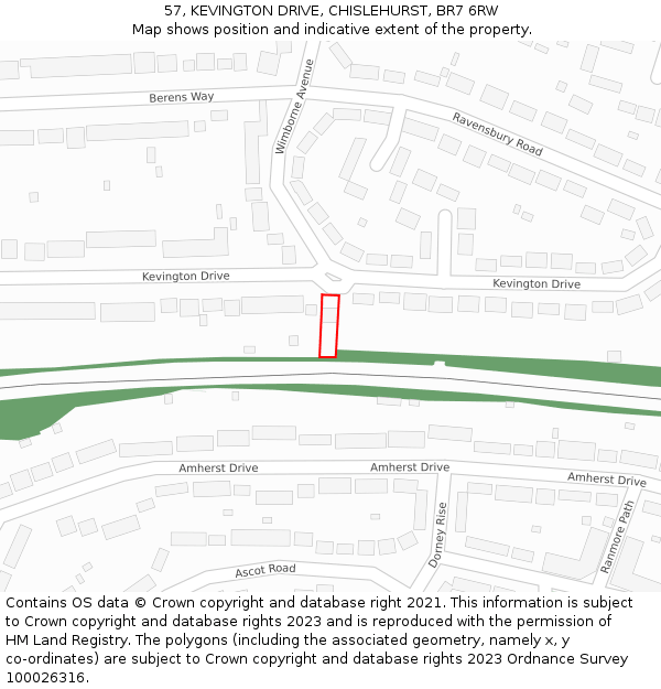 57, KEVINGTON DRIVE, CHISLEHURST, BR7 6RW: Location map and indicative extent of plot