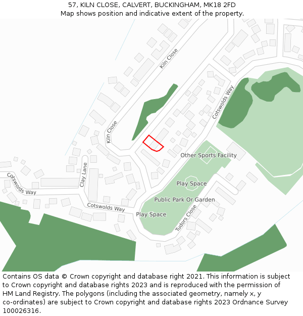 57, KILN CLOSE, CALVERT, BUCKINGHAM, MK18 2FD: Location map and indicative extent of plot