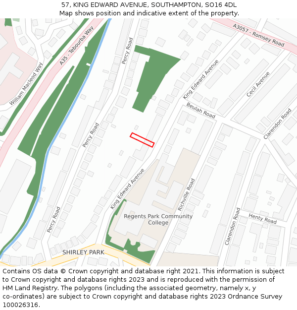 57, KING EDWARD AVENUE, SOUTHAMPTON, SO16 4DL: Location map and indicative extent of plot