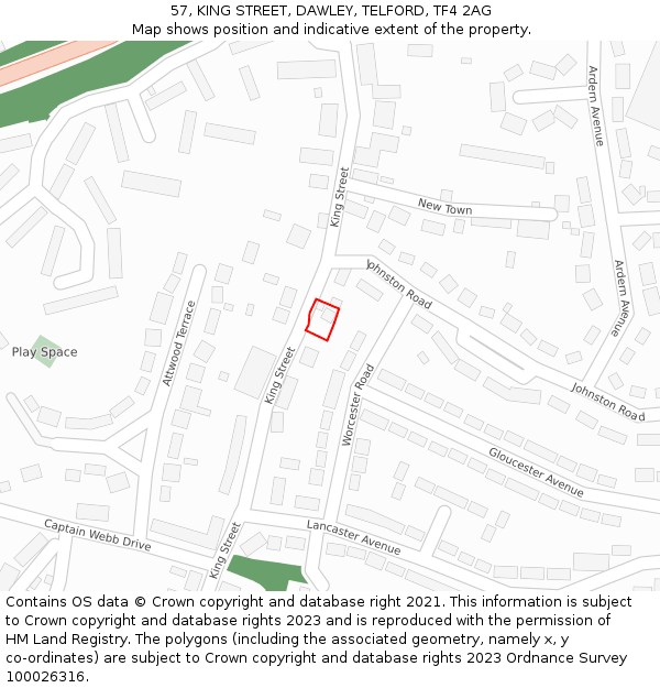 57, KING STREET, DAWLEY, TELFORD, TF4 2AG: Location map and indicative extent of plot