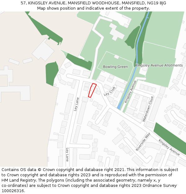 57, KINGSLEY AVENUE, MANSFIELD WOODHOUSE, MANSFIELD, NG19 8JG: Location map and indicative extent of plot