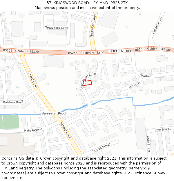 57, KINGSWOOD ROAD, LEYLAND, PR25 2TX: Location map and indicative extent of plot