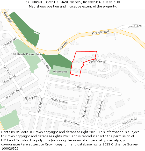 57, KIRKHILL AVENUE, HASLINGDEN, ROSSENDALE, BB4 6UB: Location map and indicative extent of plot