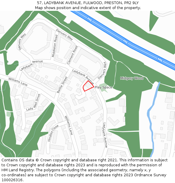 57, LADYBANK AVENUE, FULWOOD, PRESTON, PR2 9LY: Location map and indicative extent of plot