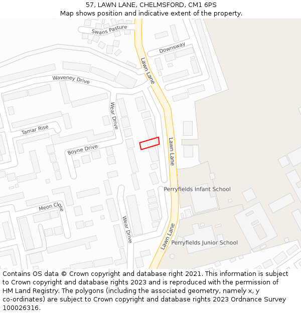 57, LAWN LANE, CHELMSFORD, CM1 6PS: Location map and indicative extent of plot