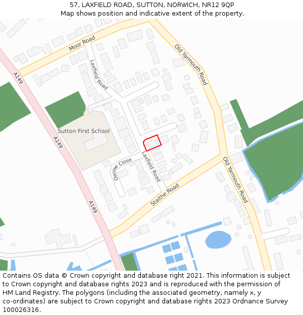 57, LAXFIELD ROAD, SUTTON, NORWICH, NR12 9QP: Location map and indicative extent of plot