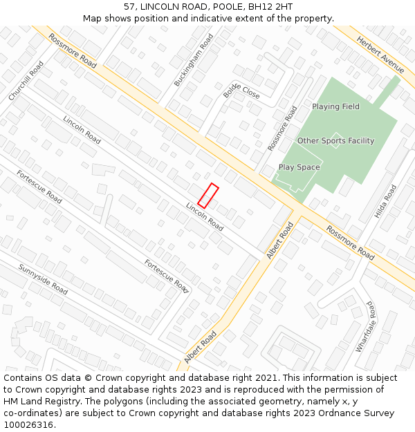 57, LINCOLN ROAD, POOLE, BH12 2HT: Location map and indicative extent of plot