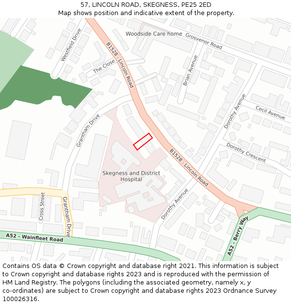 57, LINCOLN ROAD, SKEGNESS, PE25 2ED: Location map and indicative extent of plot