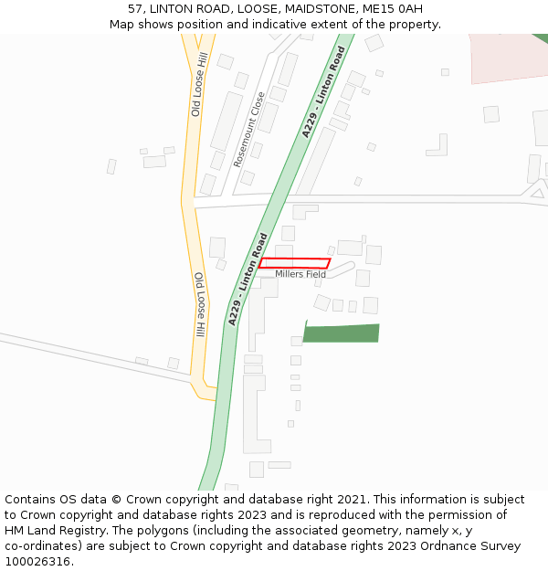 57, LINTON ROAD, LOOSE, MAIDSTONE, ME15 0AH: Location map and indicative extent of plot