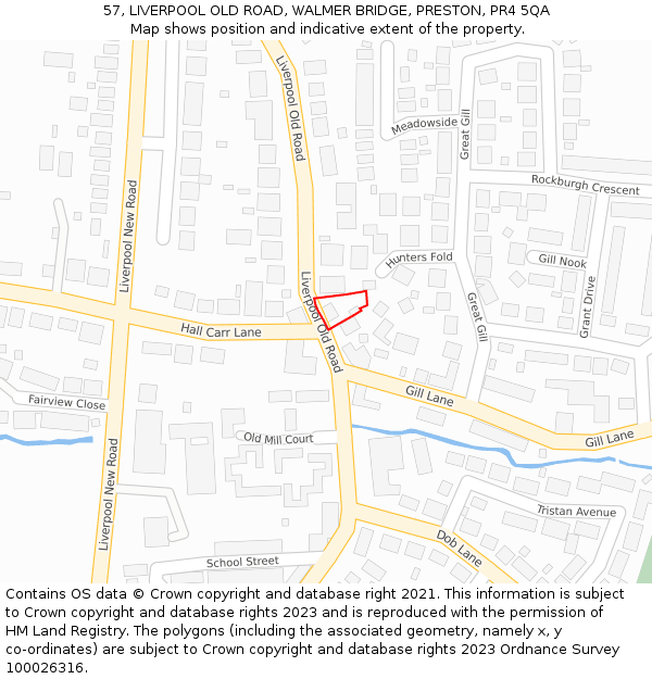57, LIVERPOOL OLD ROAD, WALMER BRIDGE, PRESTON, PR4 5QA: Location map and indicative extent of plot