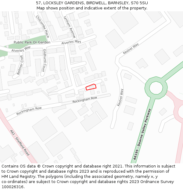 57, LOCKSLEY GARDENS, BIRDWELL, BARNSLEY, S70 5SU: Location map and indicative extent of plot