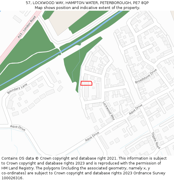 57, LOCKWOOD WAY, HAMPTON WATER, PETERBOROUGH, PE7 8QP: Location map and indicative extent of plot