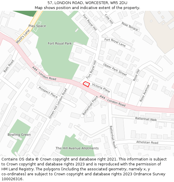 57, LONDON ROAD, WORCESTER, WR5 2DU: Location map and indicative extent of plot