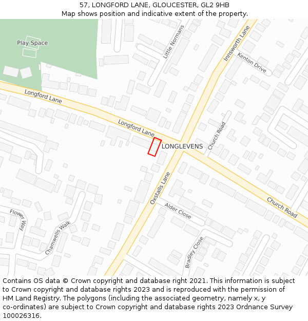 57, LONGFORD LANE, GLOUCESTER, GL2 9HB: Location map and indicative extent of plot