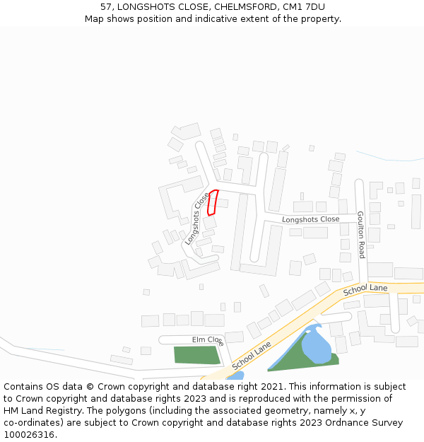 57, LONGSHOTS CLOSE, CHELMSFORD, CM1 7DU: Location map and indicative extent of plot