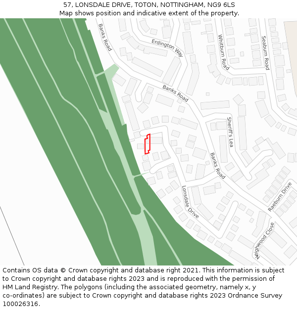 57, LONSDALE DRIVE, TOTON, NOTTINGHAM, NG9 6LS: Location map and indicative extent of plot