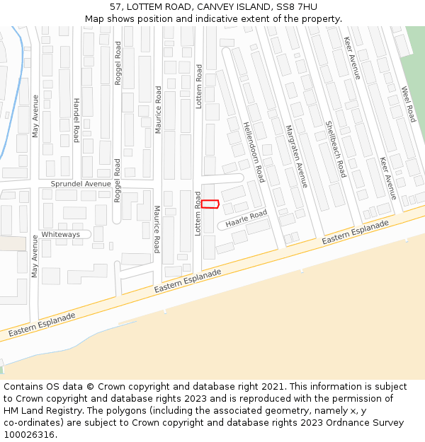57, LOTTEM ROAD, CANVEY ISLAND, SS8 7HU: Location map and indicative extent of plot