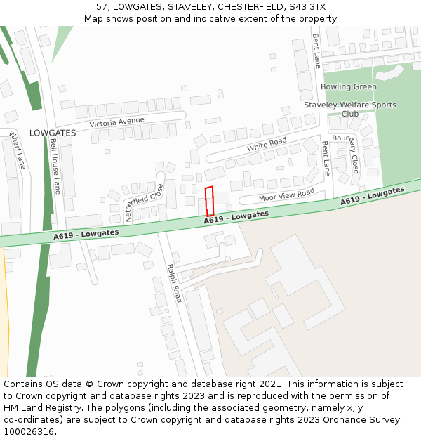 57, LOWGATES, STAVELEY, CHESTERFIELD, S43 3TX: Location map and indicative extent of plot