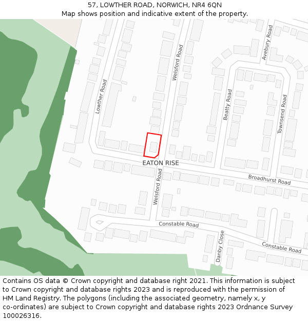 57, LOWTHER ROAD, NORWICH, NR4 6QN: Location map and indicative extent of plot