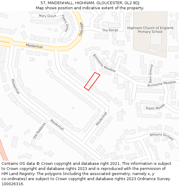 57, MAIDENHALL, HIGHNAM, GLOUCESTER, GL2 8DJ: Location map and indicative extent of plot