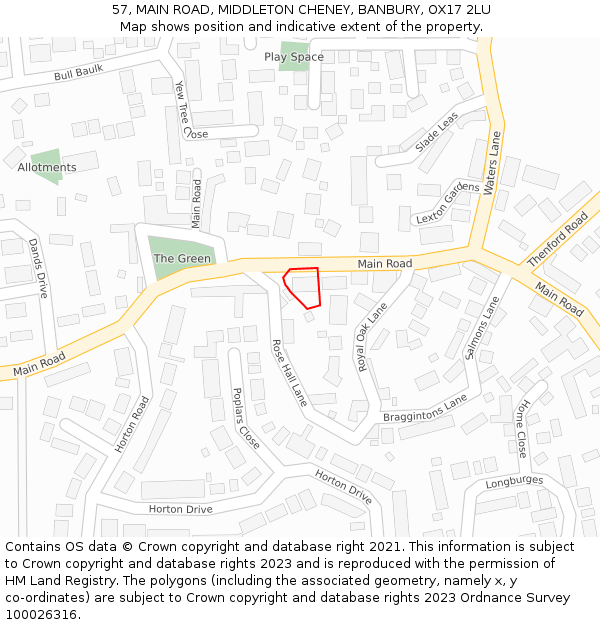 57, MAIN ROAD, MIDDLETON CHENEY, BANBURY, OX17 2LU: Location map and indicative extent of plot