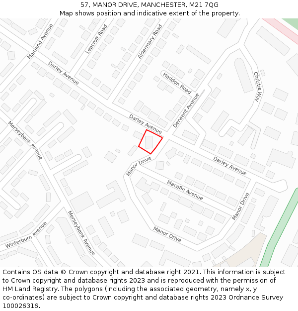 57, MANOR DRIVE, MANCHESTER, M21 7QG: Location map and indicative extent of plot
