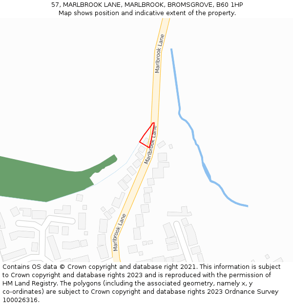 57, MARLBROOK LANE, MARLBROOK, BROMSGROVE, B60 1HP: Location map and indicative extent of plot