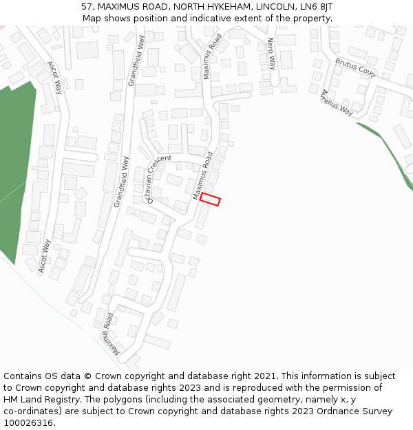 57, MAXIMUS ROAD, NORTH HYKEHAM, LINCOLN, LN6 8JT: Location map and indicative extent of plot