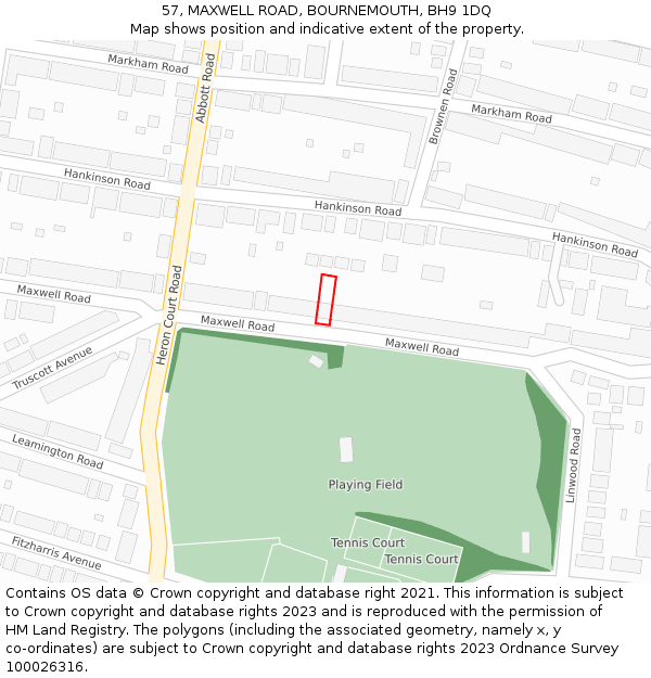 57, MAXWELL ROAD, BOURNEMOUTH, BH9 1DQ: Location map and indicative extent of plot