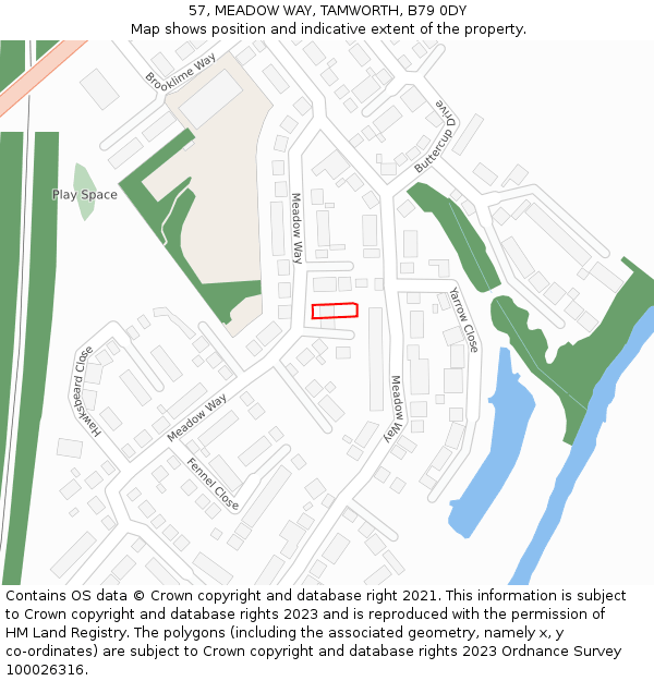 57, MEADOW WAY, TAMWORTH, B79 0DY: Location map and indicative extent of plot
