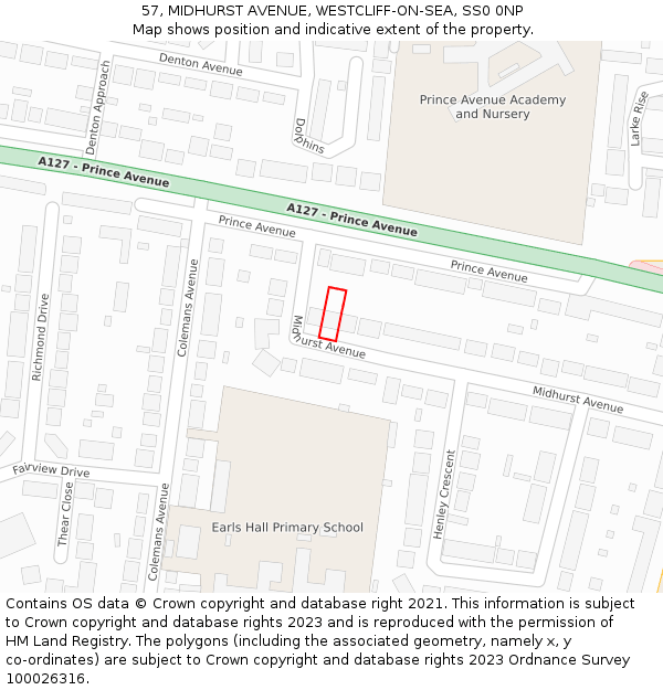 57, MIDHURST AVENUE, WESTCLIFF-ON-SEA, SS0 0NP: Location map and indicative extent of plot