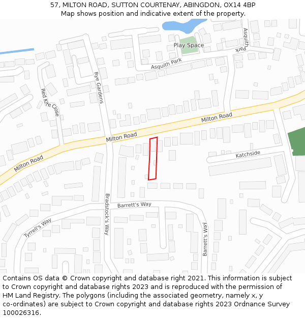 57, MILTON ROAD, SUTTON COURTENAY, ABINGDON, OX14 4BP: Location map and indicative extent of plot