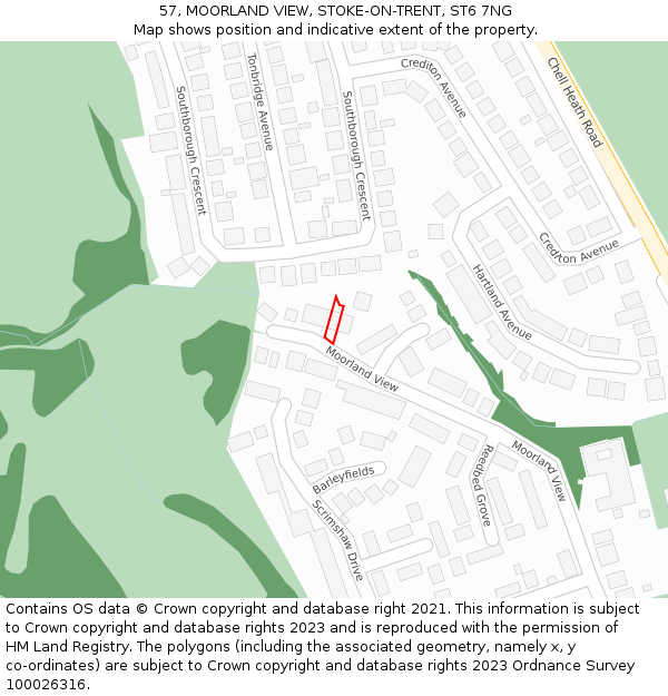 57, MOORLAND VIEW, STOKE-ON-TRENT, ST6 7NG: Location map and indicative extent of plot
