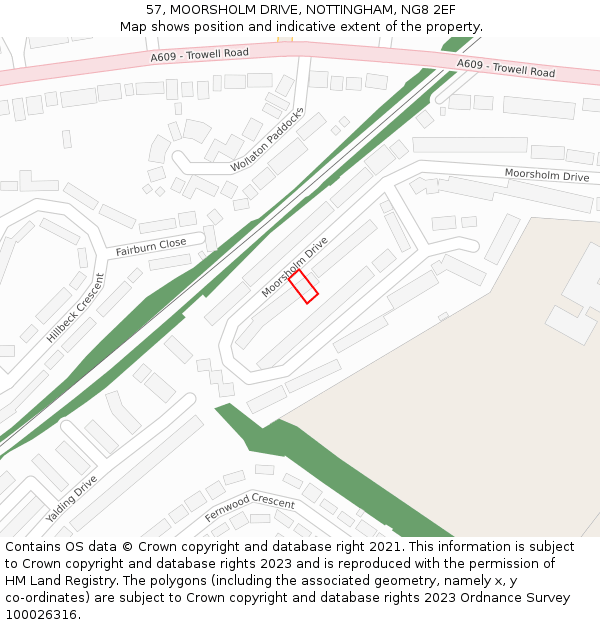 57, MOORSHOLM DRIVE, NOTTINGHAM, NG8 2EF: Location map and indicative extent of plot