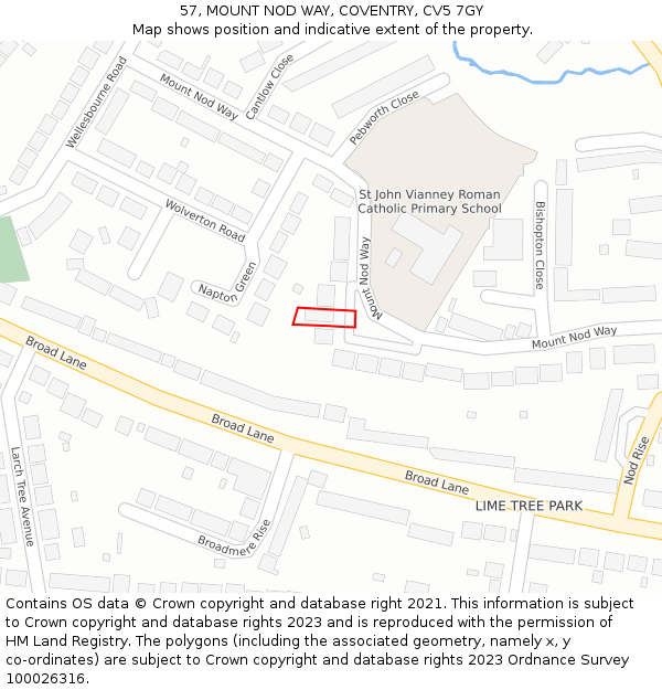 57, MOUNT NOD WAY, COVENTRY, CV5 7GY: Location map and indicative extent of plot