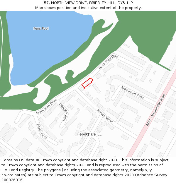 57, NORTH VIEW DRIVE, BRIERLEY HILL, DY5 1LP: Location map and indicative extent of plot