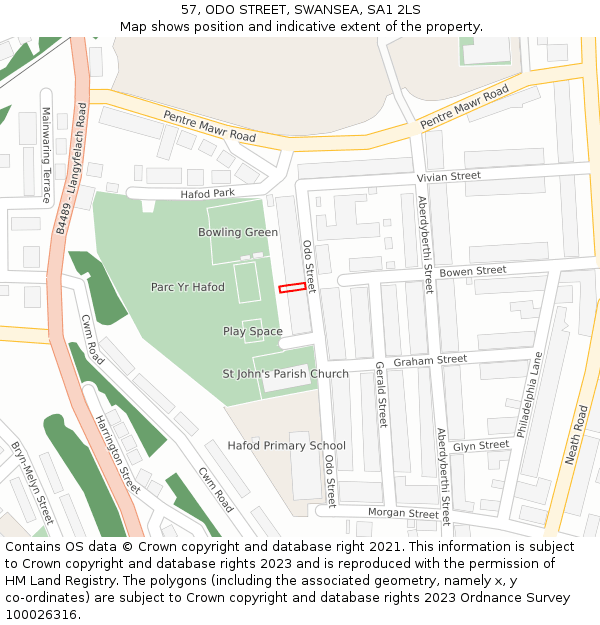 57, ODO STREET, SWANSEA, SA1 2LS: Location map and indicative extent of plot