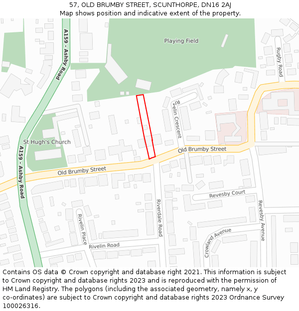 57, OLD BRUMBY STREET, SCUNTHORPE, DN16 2AJ: Location map and indicative extent of plot