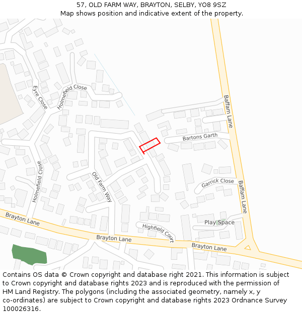 57, OLD FARM WAY, BRAYTON, SELBY, YO8 9SZ: Location map and indicative extent of plot