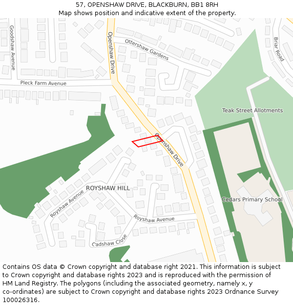 57, OPENSHAW DRIVE, BLACKBURN, BB1 8RH: Location map and indicative extent of plot