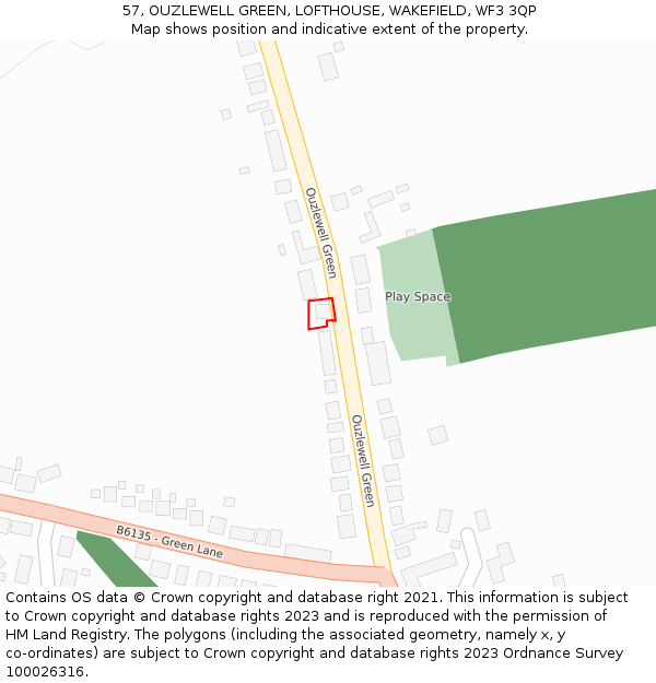 57, OUZLEWELL GREEN, LOFTHOUSE, WAKEFIELD, WF3 3QP: Location map and indicative extent of plot