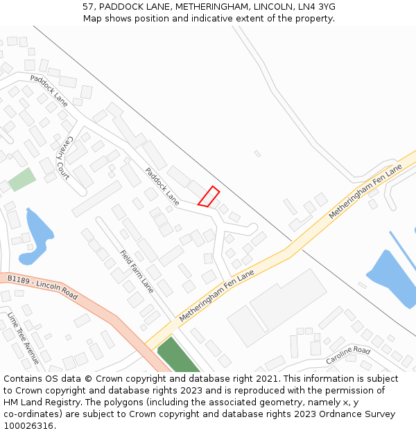 57, PADDOCK LANE, METHERINGHAM, LINCOLN, LN4 3YG: Location map and indicative extent of plot