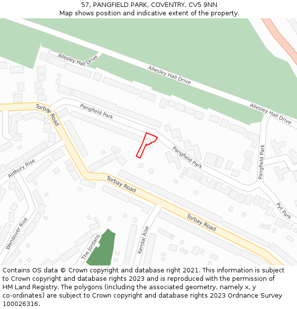 57, PANGFIELD PARK, COVENTRY, CV5 9NN: Location map and indicative extent of plot