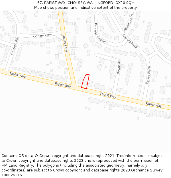 57, PAPIST WAY, CHOLSEY, WALLINGFORD, OX10 9QH: Location map and indicative extent of plot