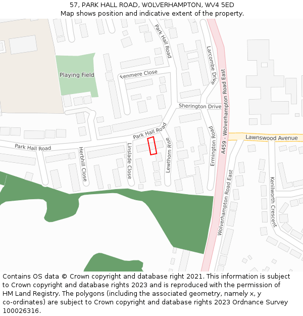 57, PARK HALL ROAD, WOLVERHAMPTON, WV4 5ED: Location map and indicative extent of plot