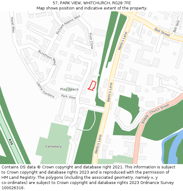 57, PARK VIEW, WHITCHURCH, RG28 7FE: Location map and indicative extent of plot